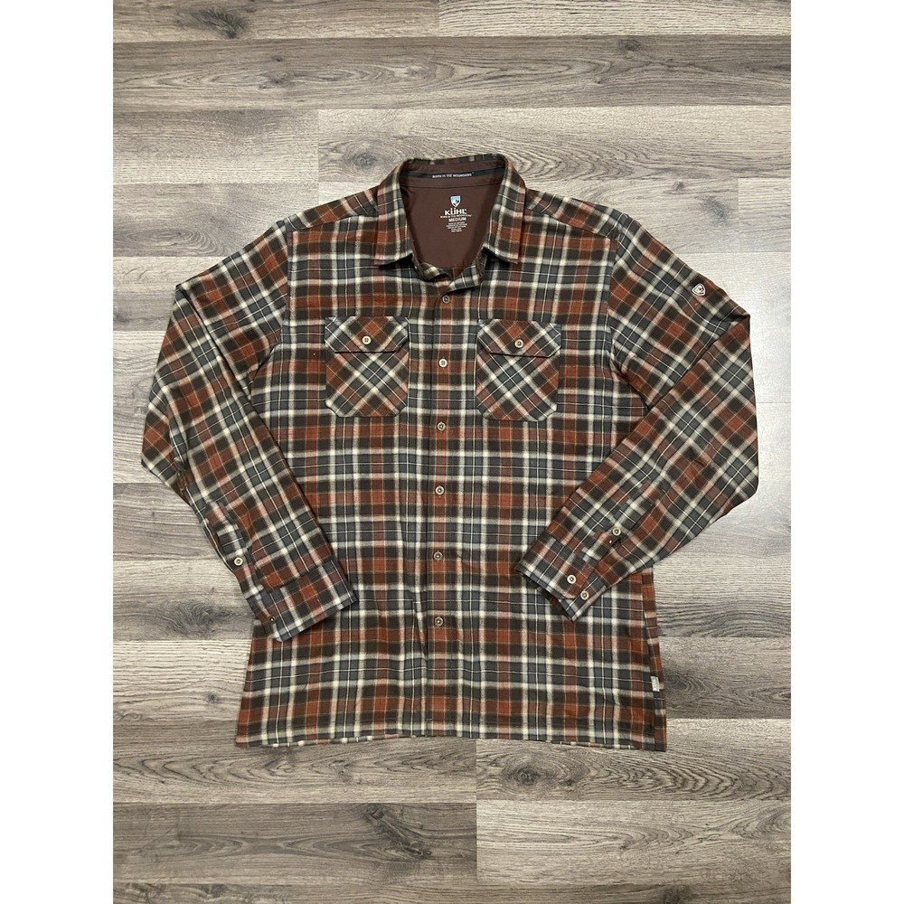 Kuhl Button Up Shirt Size Medium Plaid‎ Long Sleeve Brown Red  Hiking